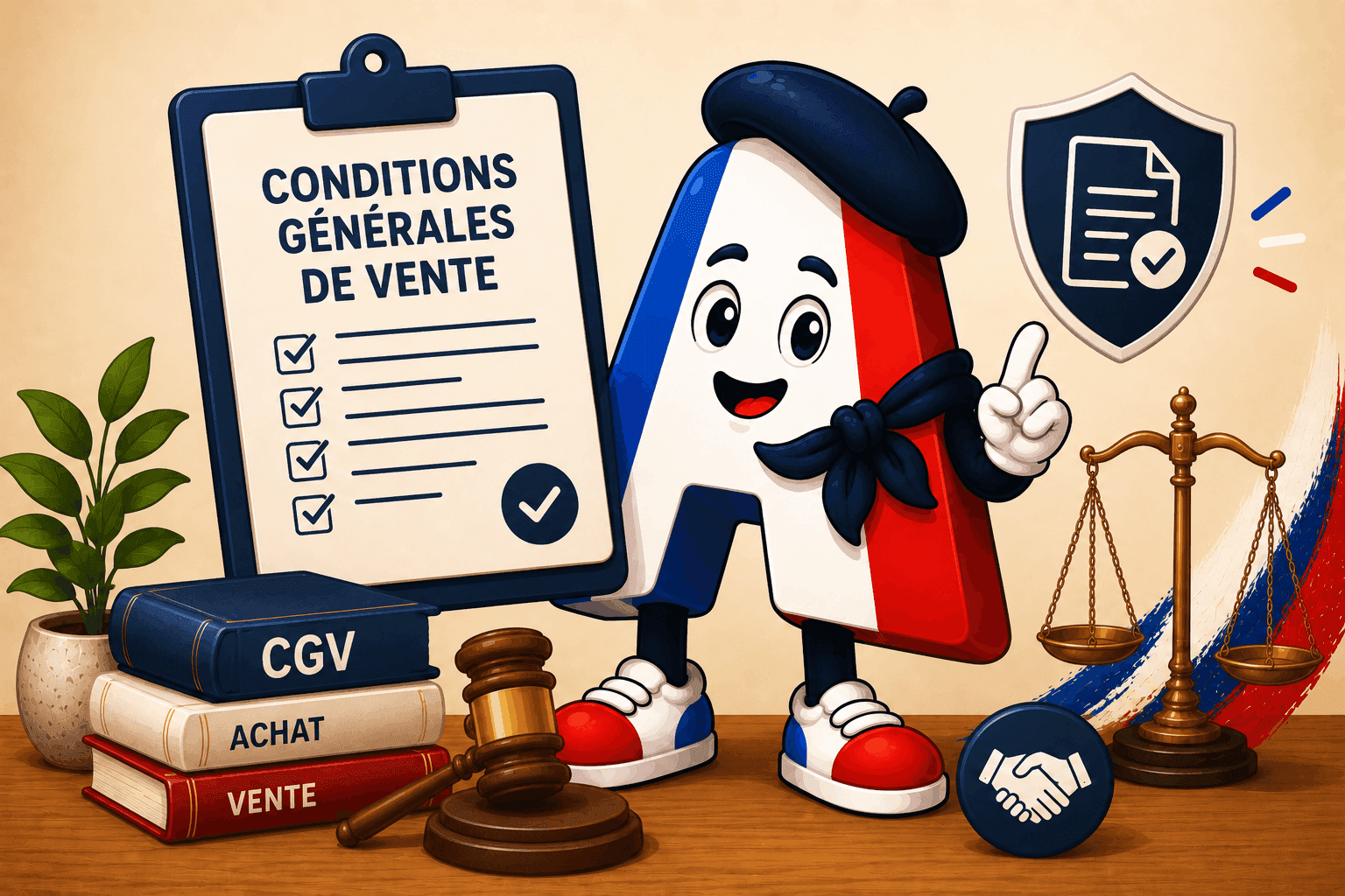 La mascotte d'Âmetricolore signant les conditions de vente