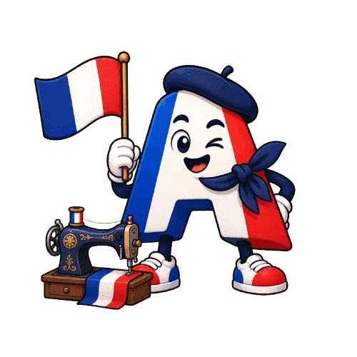 La mascotte Âmetricolore et sa machine à coudre