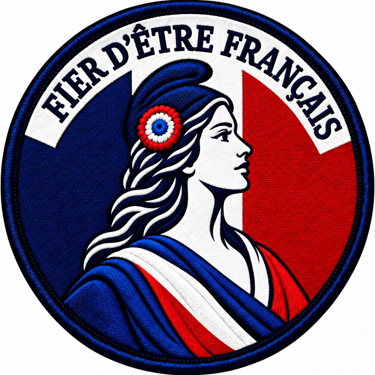 Écusson Brodé « Fier d’Être Français » – Marianne Tricolore