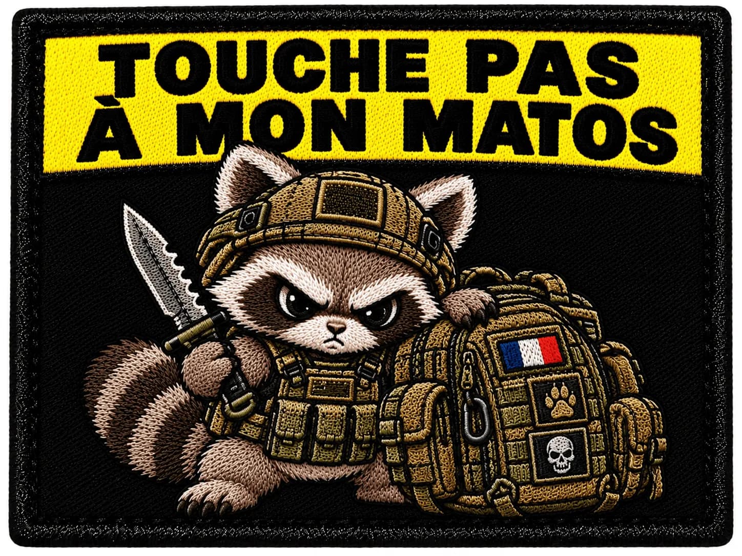 Écusson « Touche pas à mon matos » – Raton Laveur Tactique