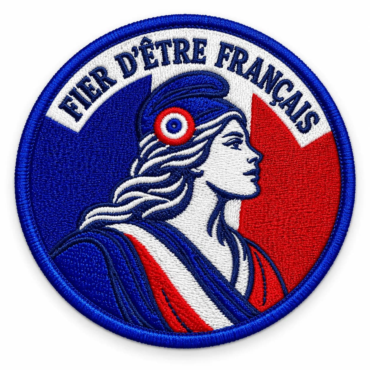 Écusson Brodé « Fier d’Être Français » – Marianne Tricolore