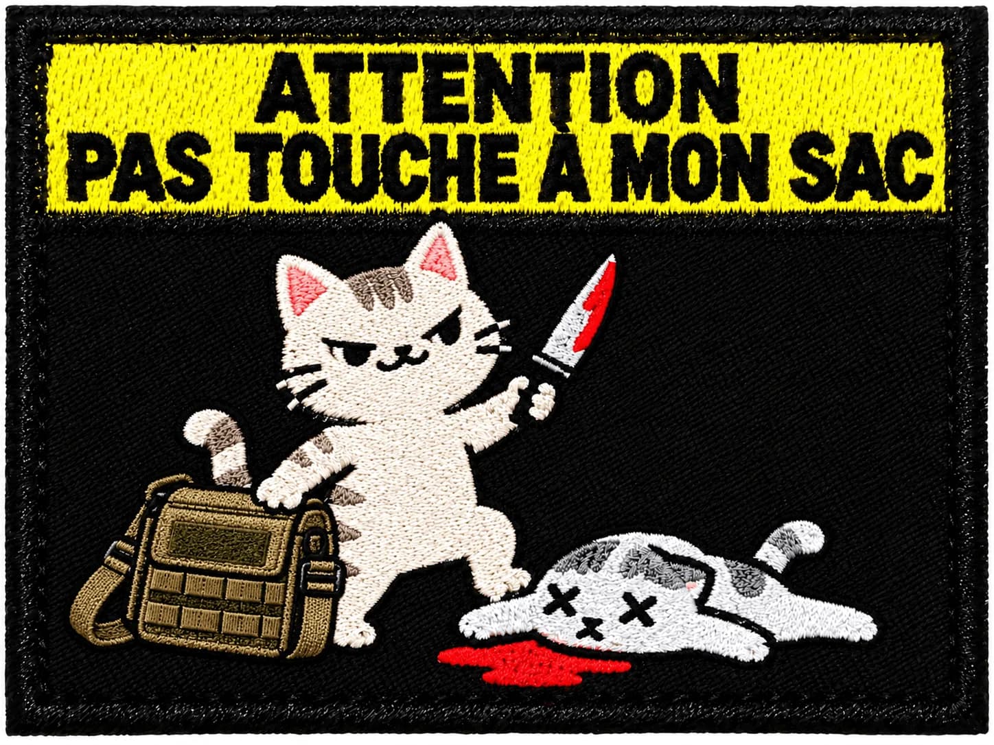 Écusson « Attention, pas touche à mon sac ! » – Chat Tactique