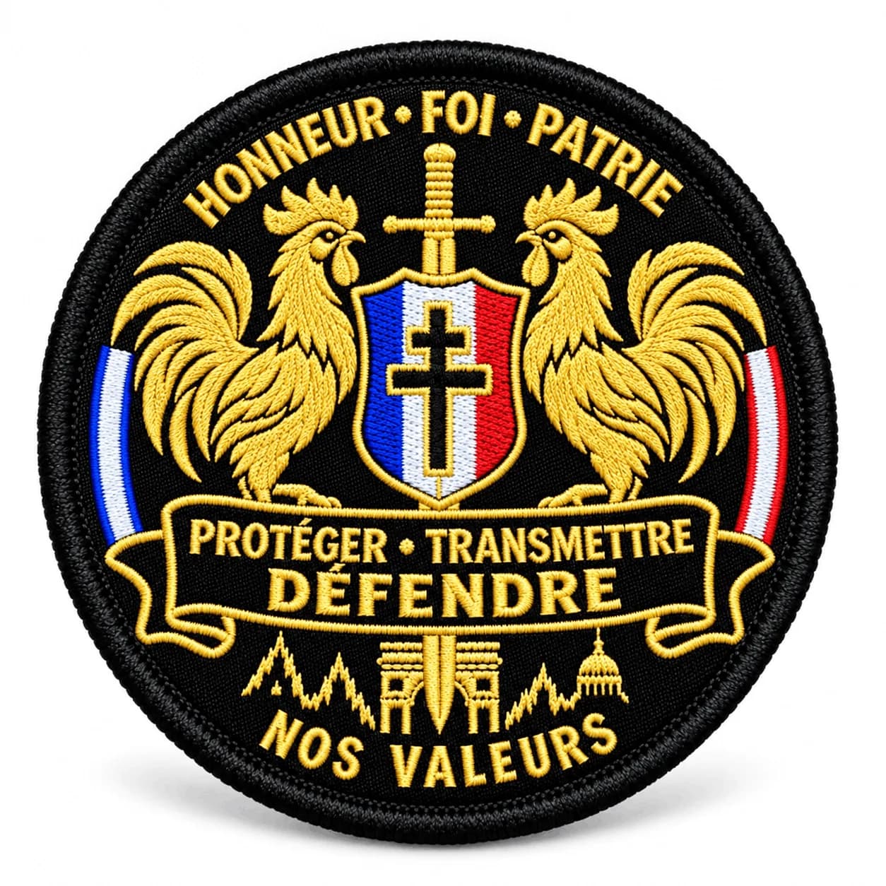 Écusson Brodé « Honneur • Foi • Patrie » V2 – Protéger, Transmettre, Défendre