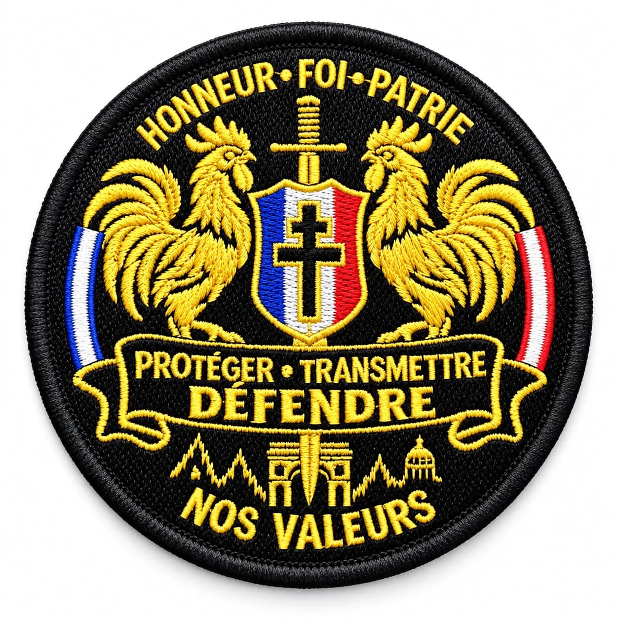 Écusson Brodé « Honneur • Foi • Patrie » V2 – Protéger, Transmettre, Défendre